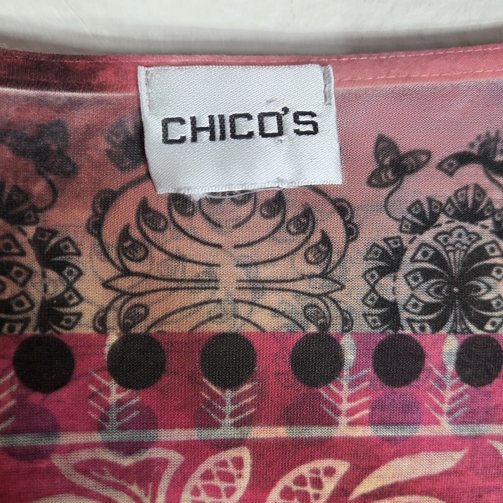 Chicos Tee Shirt Womens Size 3 Rinestones Lotus Print Square Neck - Picture 11 of 16